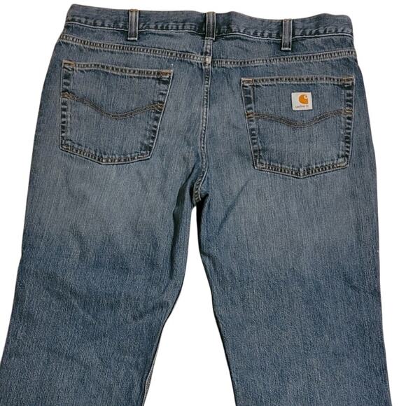 Carhartt Men Relaxed Straight Jeans 38x30 Blue Denim Distressed Workwear Utility - Picture 9 of 12